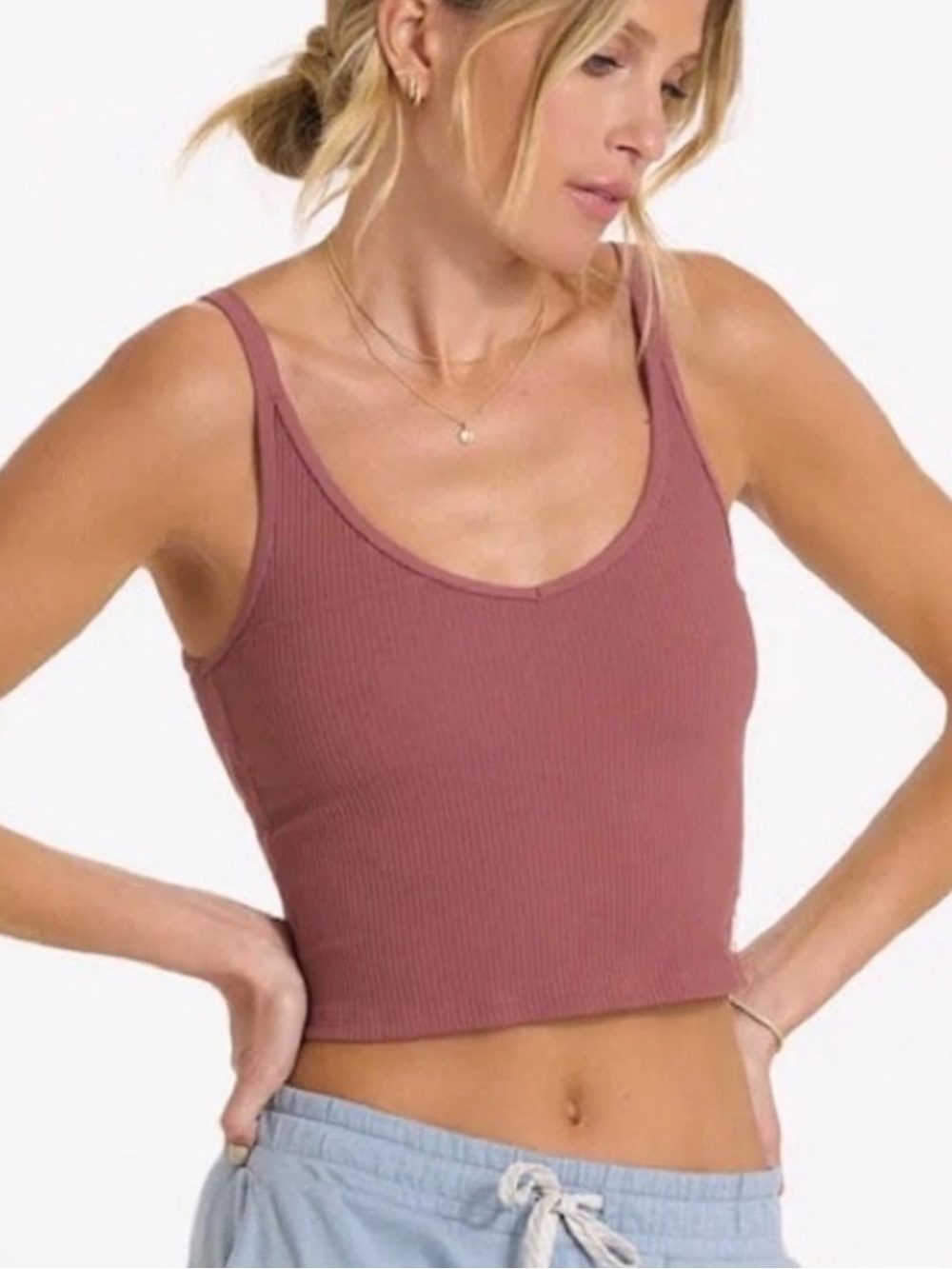 Vuori Rib Crop Tank Terracotta cinnamon color Small